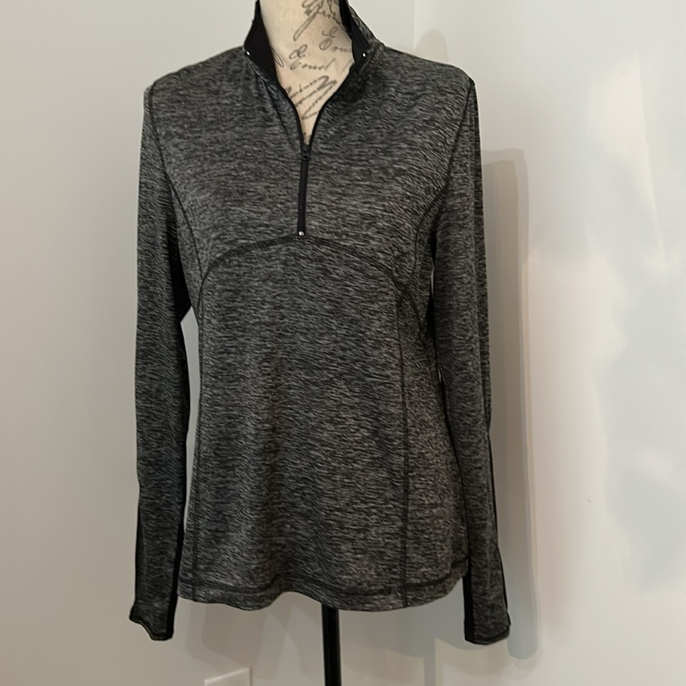 Be Inspired Activewear Pullover 1/4 Zip Black Grey Marled Long Sleeve Top Size M